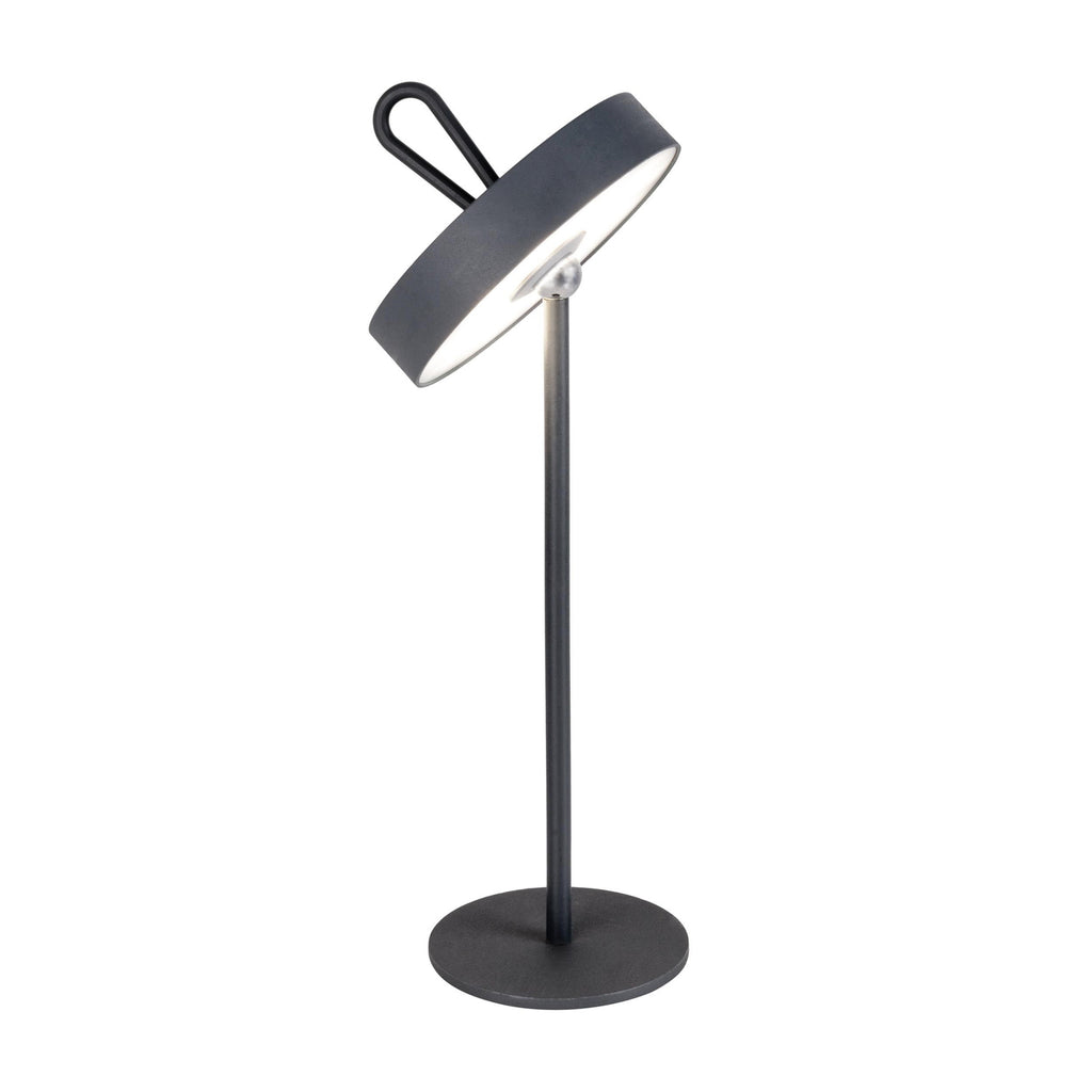 LED oppladbar bordlampe Ella magnetisk grå IP54 dimbar detalj av lampehode