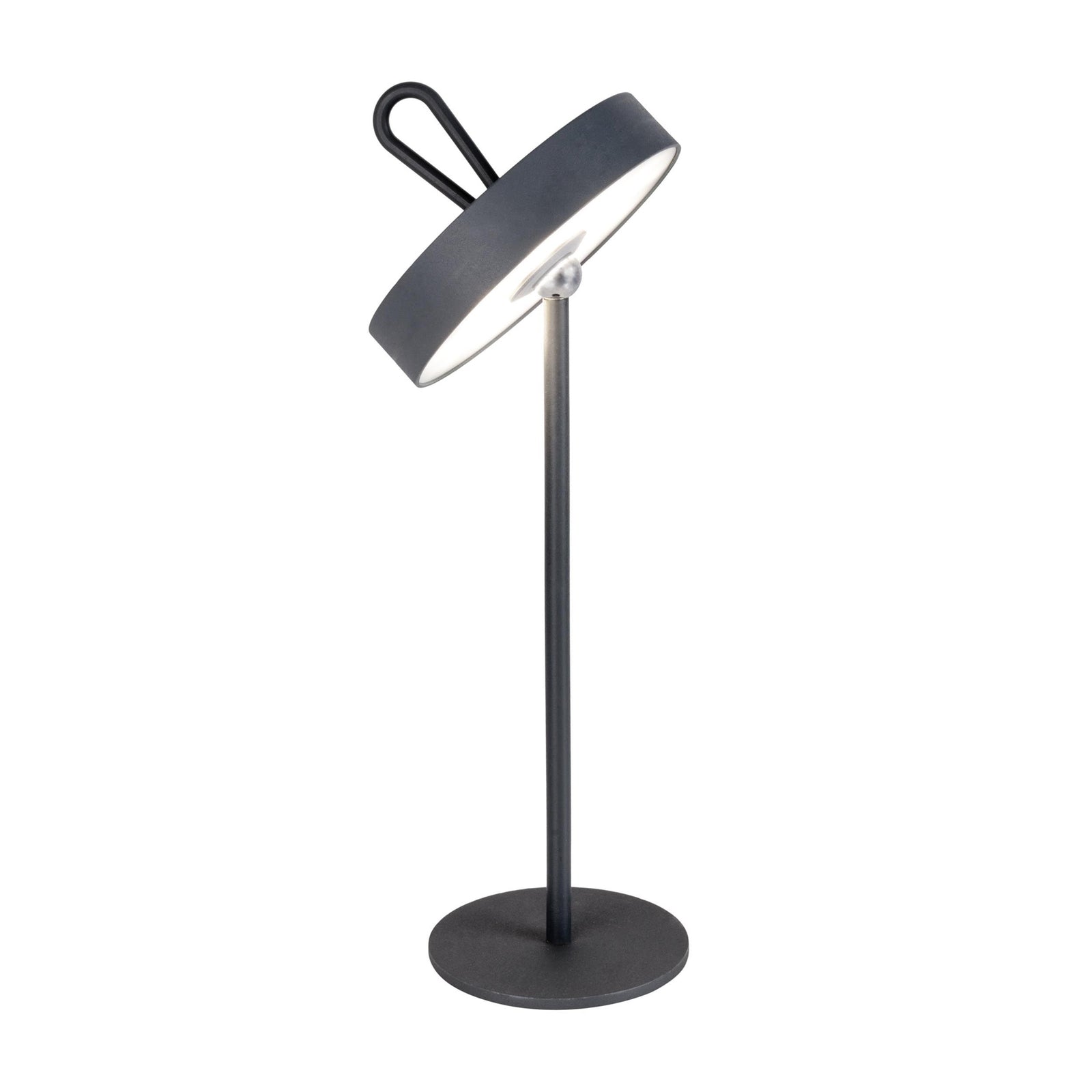 LED oppladbar bordlampe Ella magnetisk grå IP54 dimbar detalj av lampehode