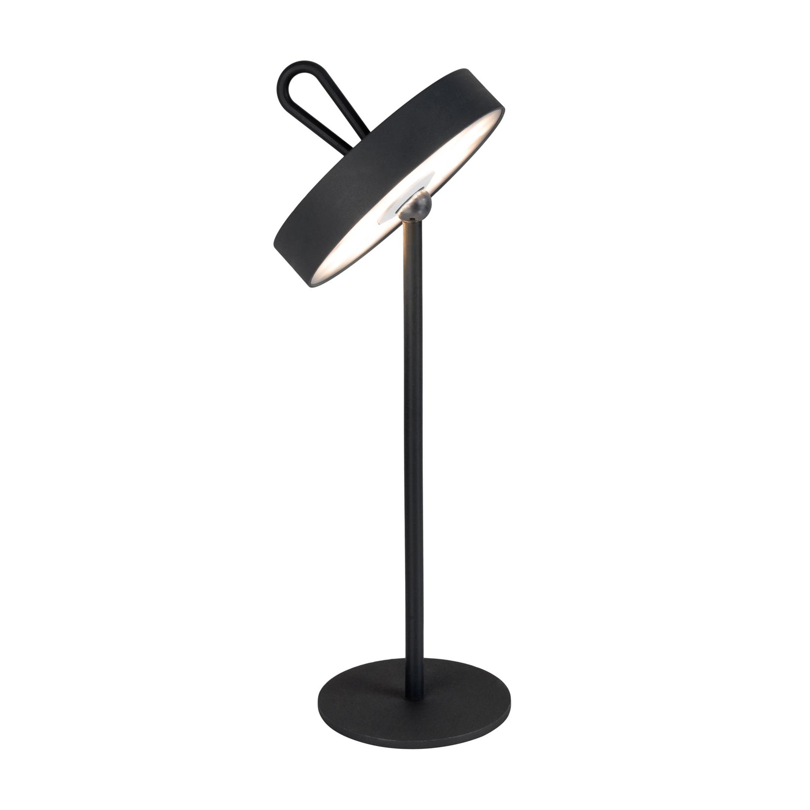LED oppladbar bordlampe Ella magnetisk svart IP54 detalj av lampehode