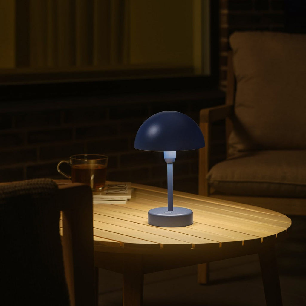 LED oppladbar bordlampe Ellen To-Go blå aluminium bakside