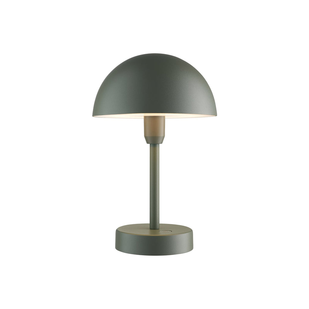 Nærbilde av LED oppladbar bordlampe Ellen To-Go olivengrønn lys