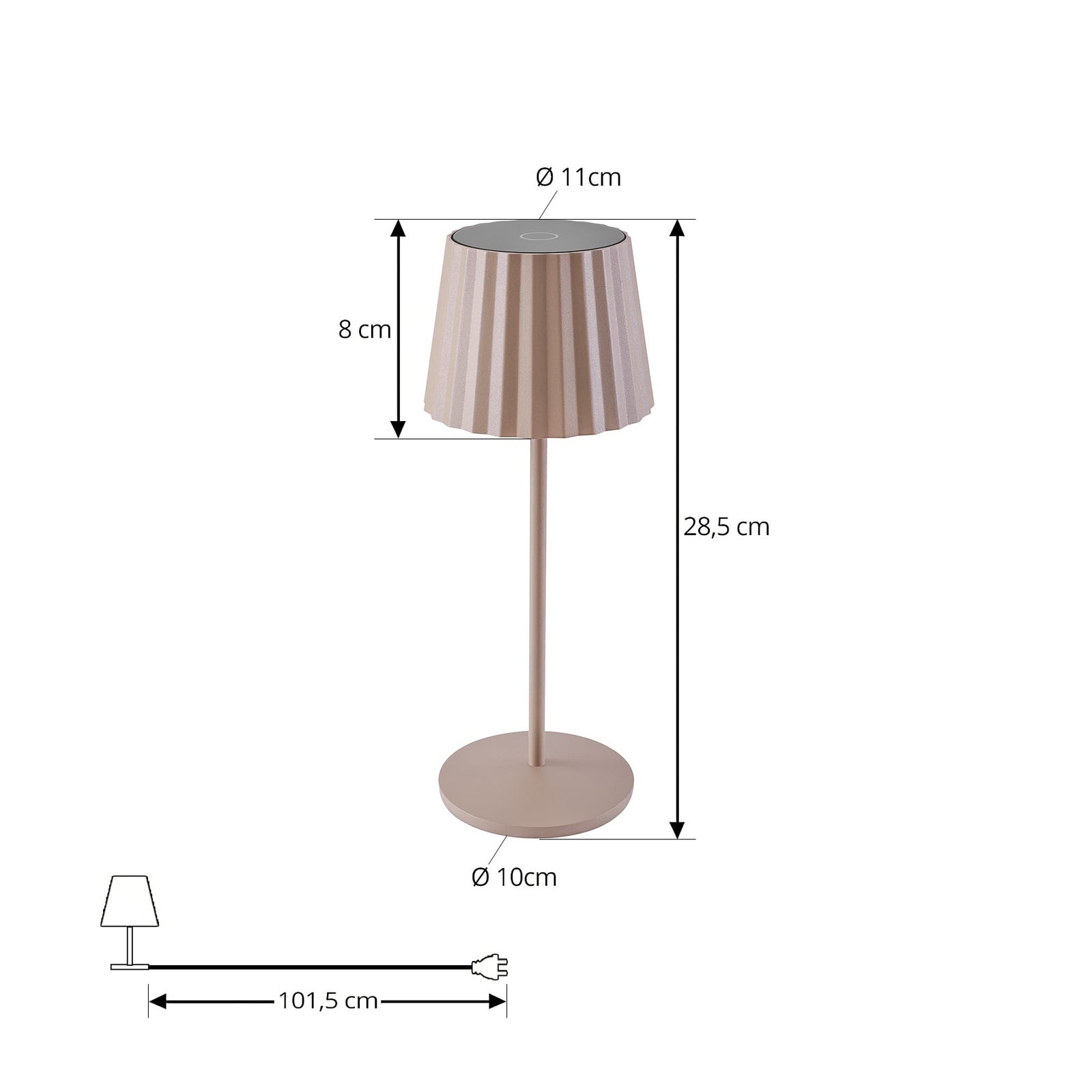 LED oppladbar bordlampe Esali dimbar beige IP65 Ø11 cm nærbilde