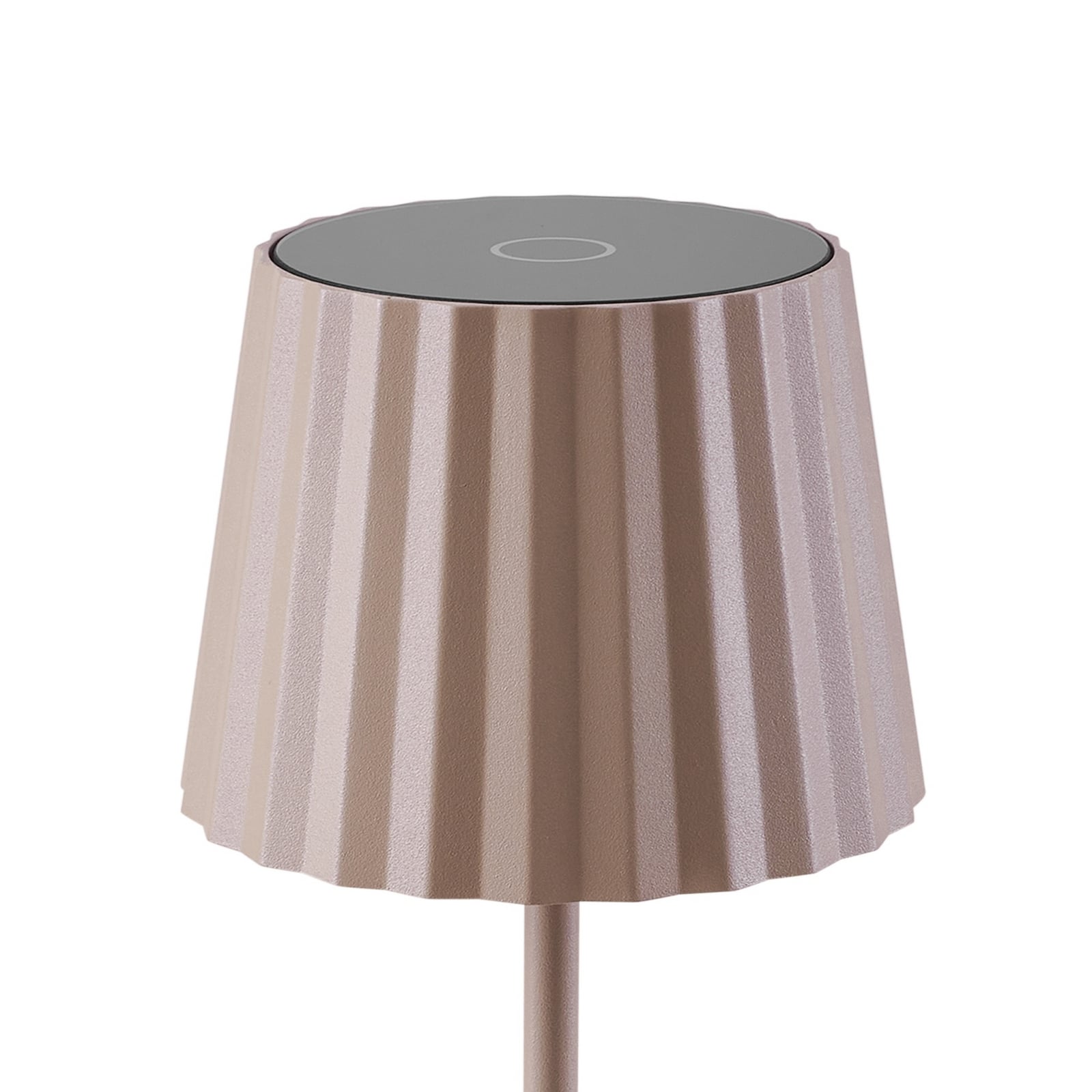 LED oppladbar bordlampe Esali dimbar beige IP65 Ø11 cm lysstyrke