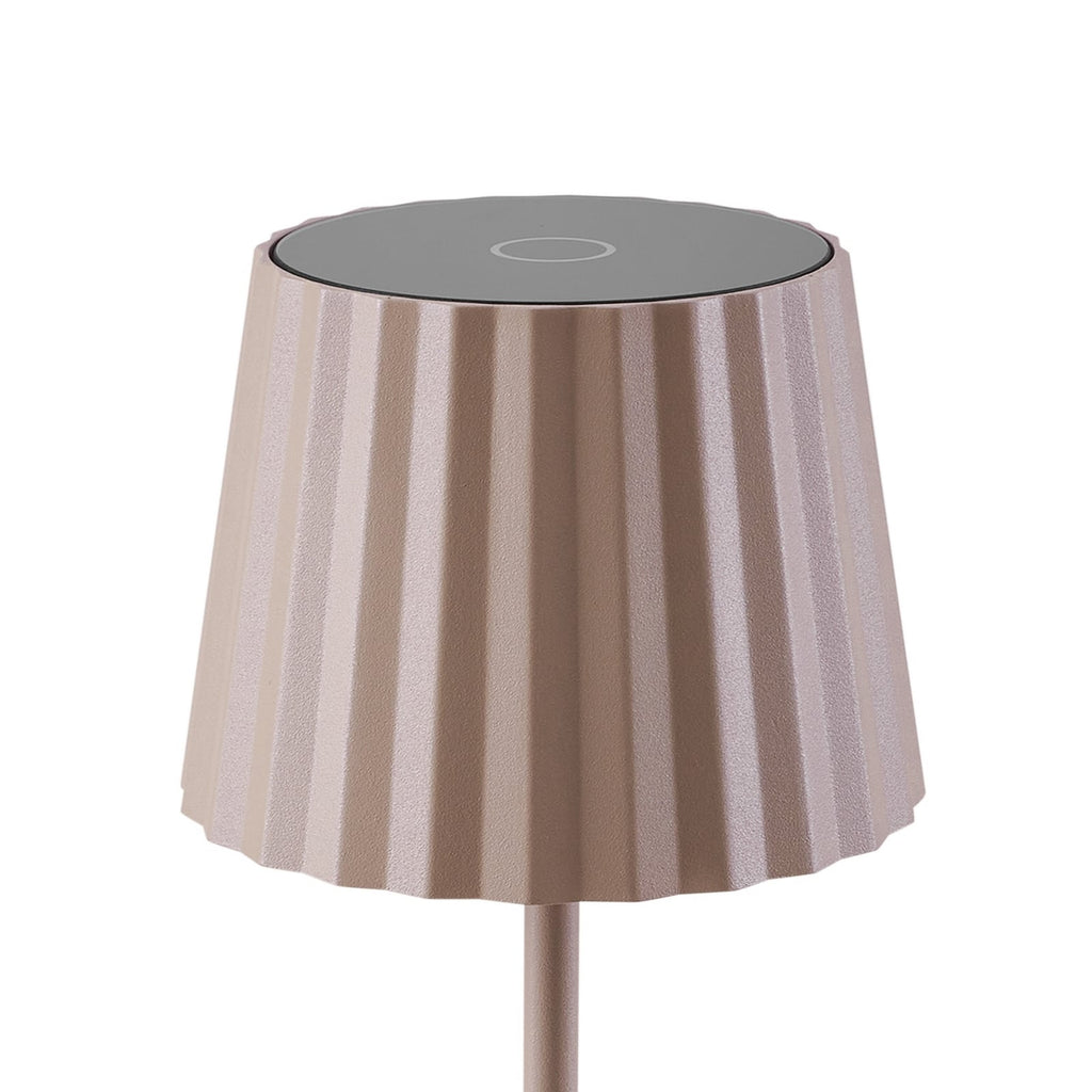 LED oppladbar bordlampe Esali dimbar beige IP65 Ø11 cm lysstyrke