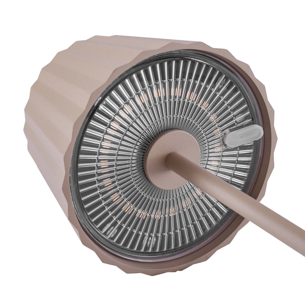 LED oppladbar bordlampe Esali dimbar beige IP65 Ø11 cm lys i mørket