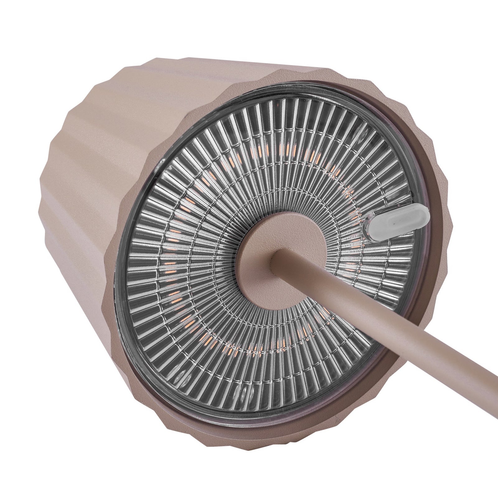 LED oppladbar bordlampe Esali dimbar beige IP65 Ø11 cm lys i mørket