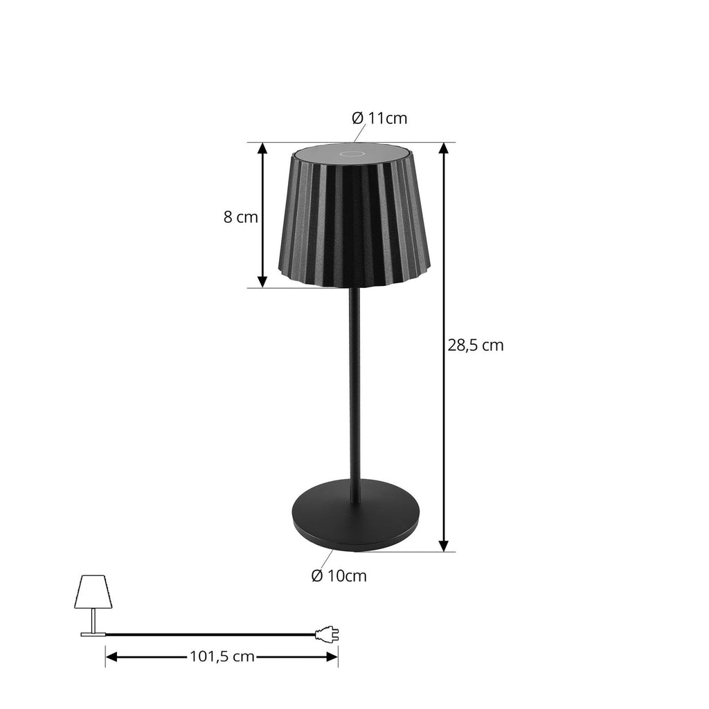 LED oppladbar bordlampe Esali dimbar svart IP65 Ø11 cm detalj av touchdimmer