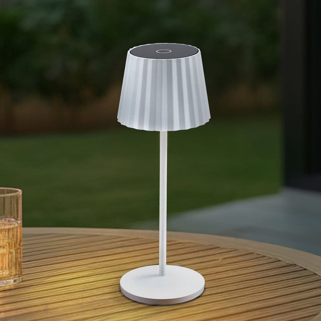 LED oppladbar bordlampe Esali hvit matt dimbar IP65 forfra