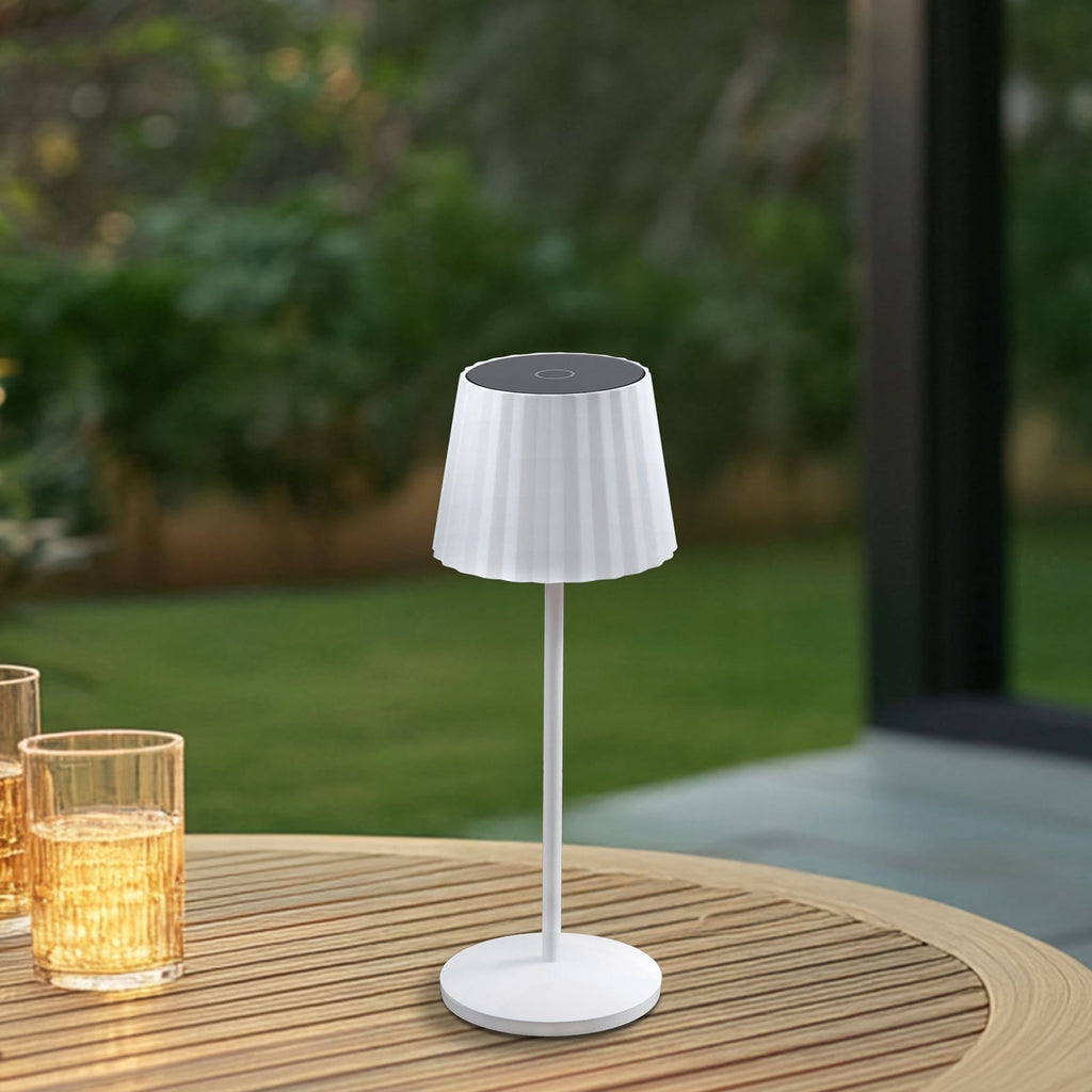 LED oppladbar bordlampe Esali hvit matt dimbar IP65 detalj av lyskilde