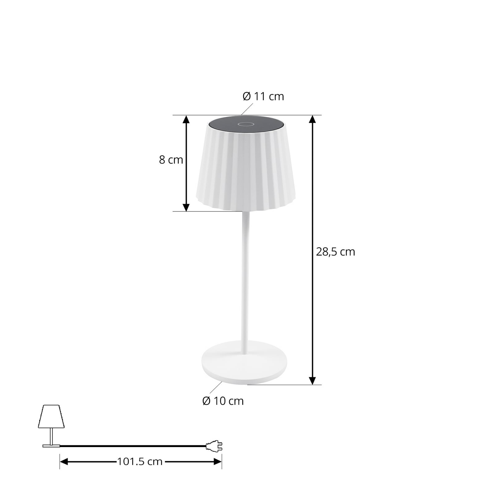 LED oppladbar bordlampe Esali hvit matt dimbar IP65 nærbilde av touch-dimmer