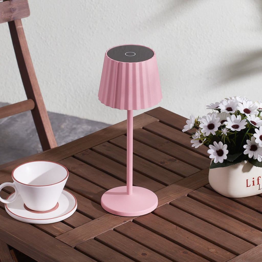 LED oppladbar bordlampe Esali rosa aluminium IP54 dimbar bakside