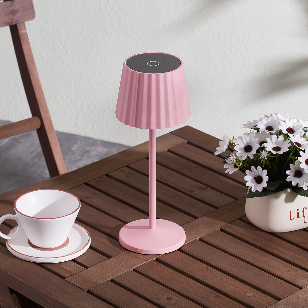 LED oppladbar bordlampe Esali rosa aluminium IP54 dimbar bakside