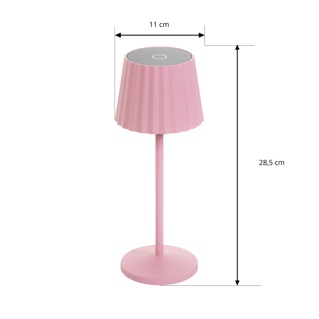 LED oppladbar bordlampe Esali rosa aluminium IP54 dimbar montert i uterom