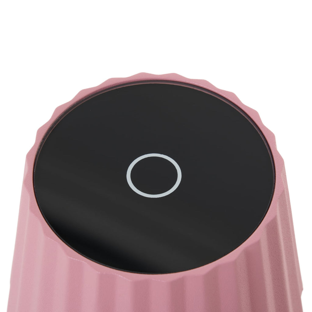 Sideprofil av LED oppladbar bordlampe Esali rosa aluminium IP54 dimbar
