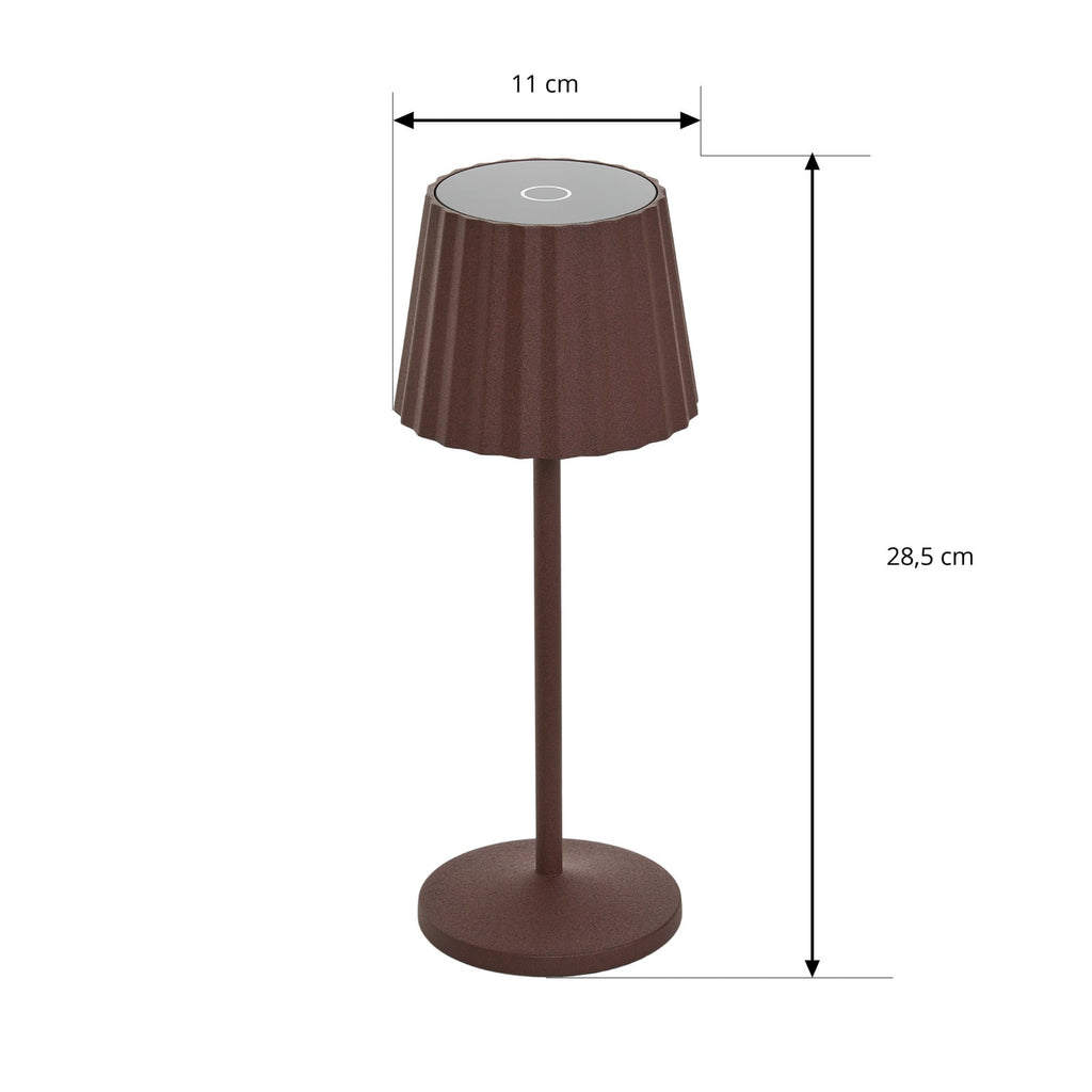 Detalj av LED oppladbar bordlampe Esali rustbrun aluminium dimbar IP65