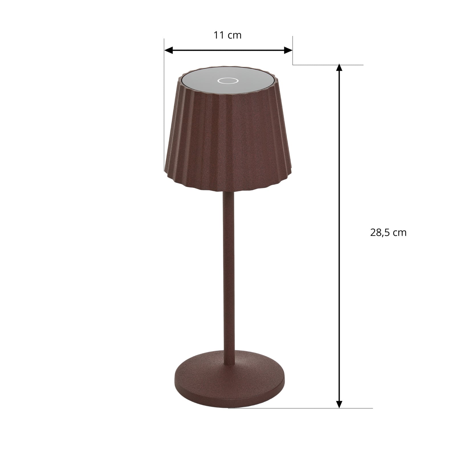 Detalj av LED oppladbar bordlampe Esali rustbrun aluminium dimbar IP65