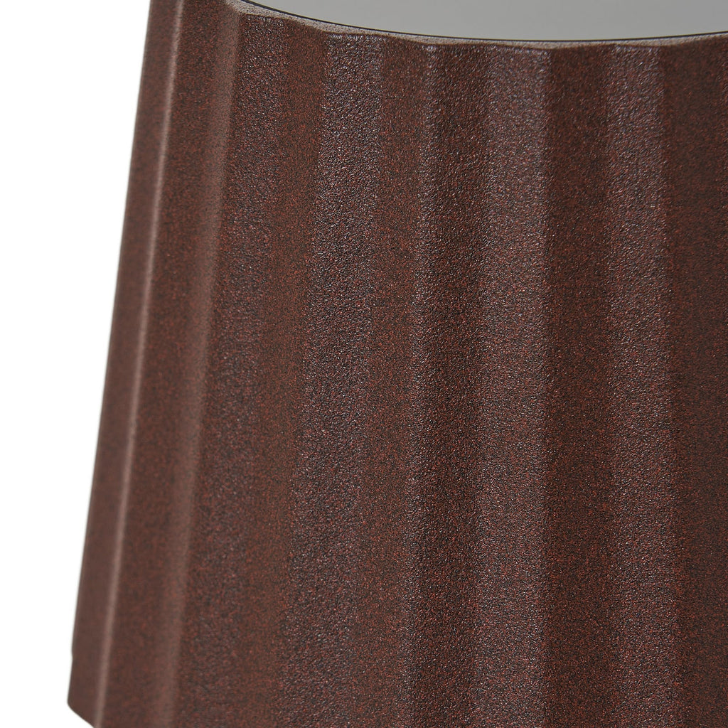 LED oppladbar bordlampe Esali rustbrun aluminium dimbar IP65 sett fra siden