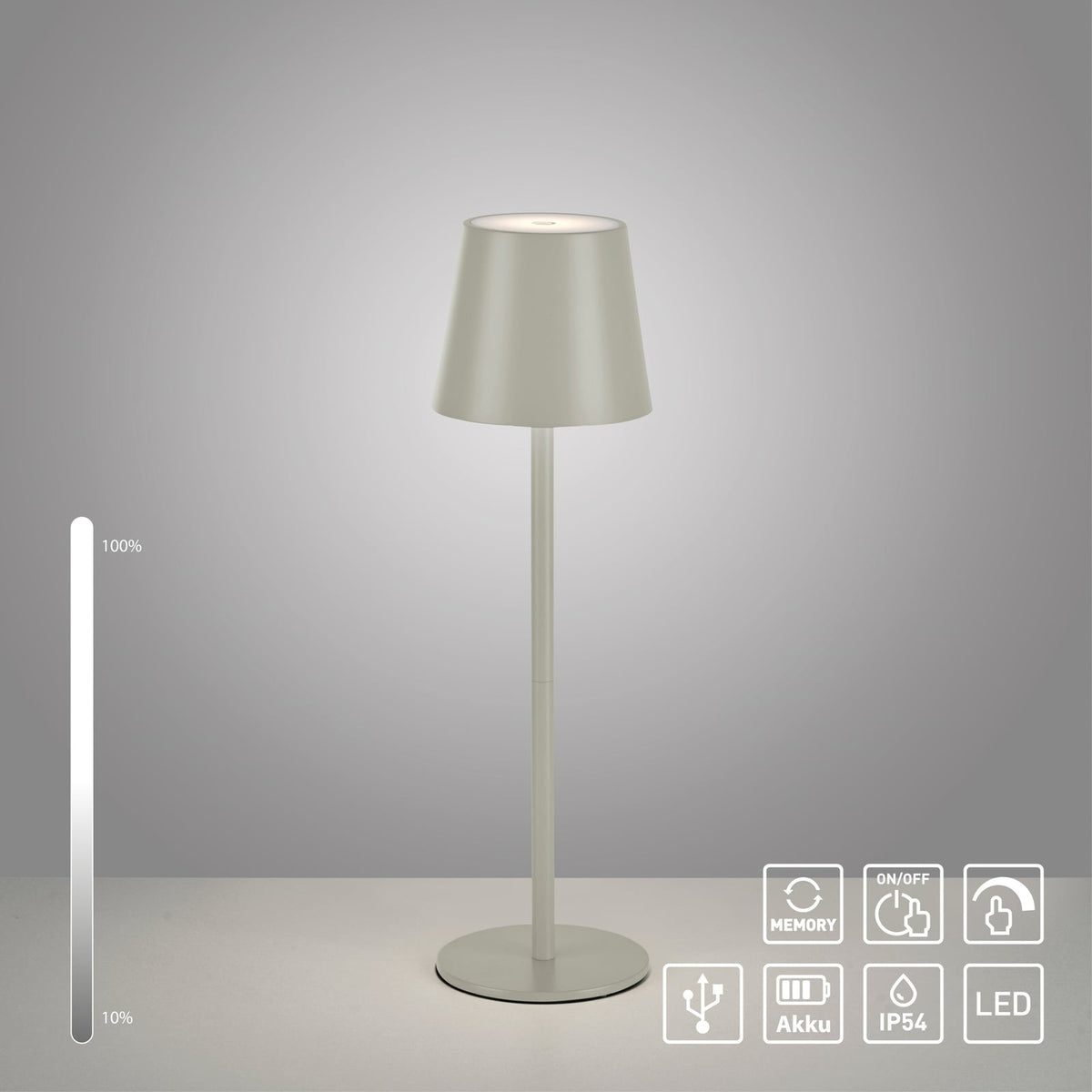LED oppladbar bordlampe Euria dimbar med USB-ladekabel
