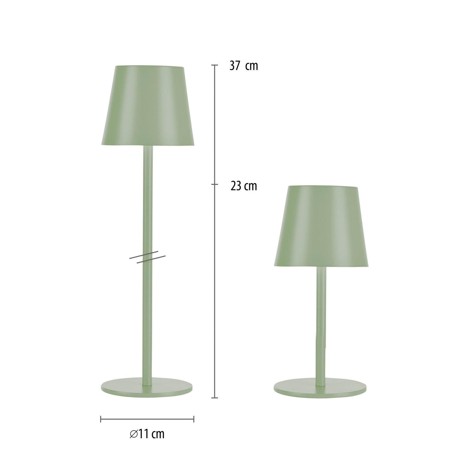 LED oppladbar bordlampe Euria grønn jern dimbar IP54 montert på bord