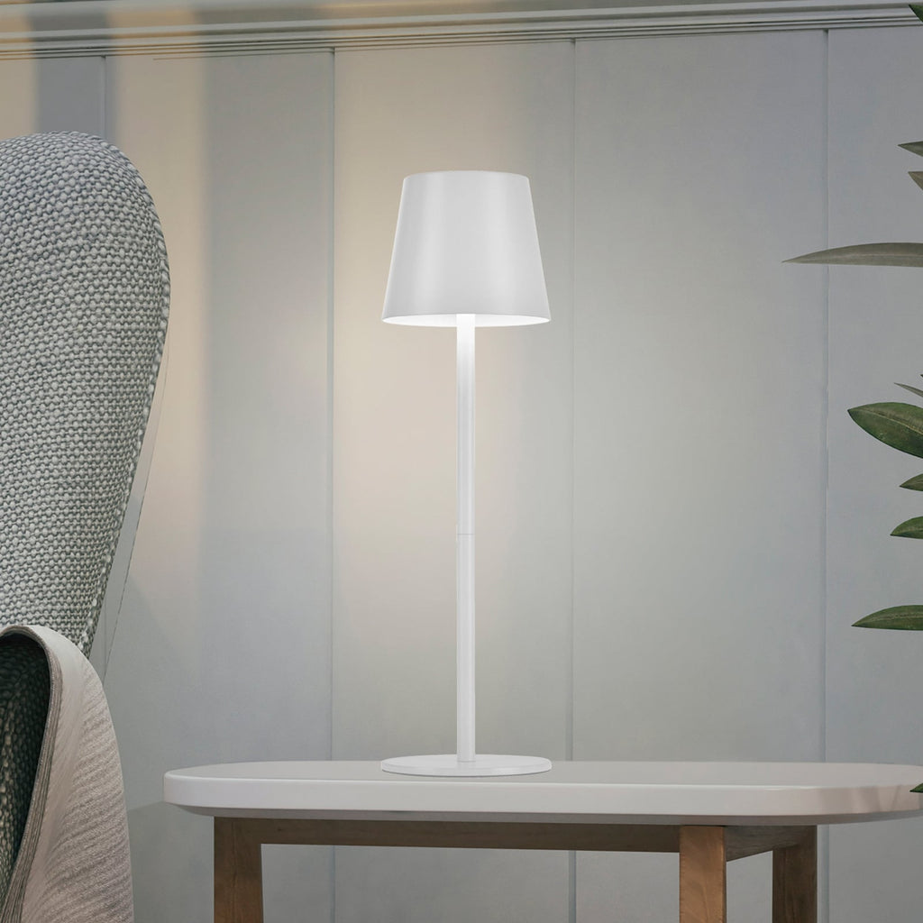 LED oppladbar bordlampe Euria hvit jern IP54 dimbar forfra