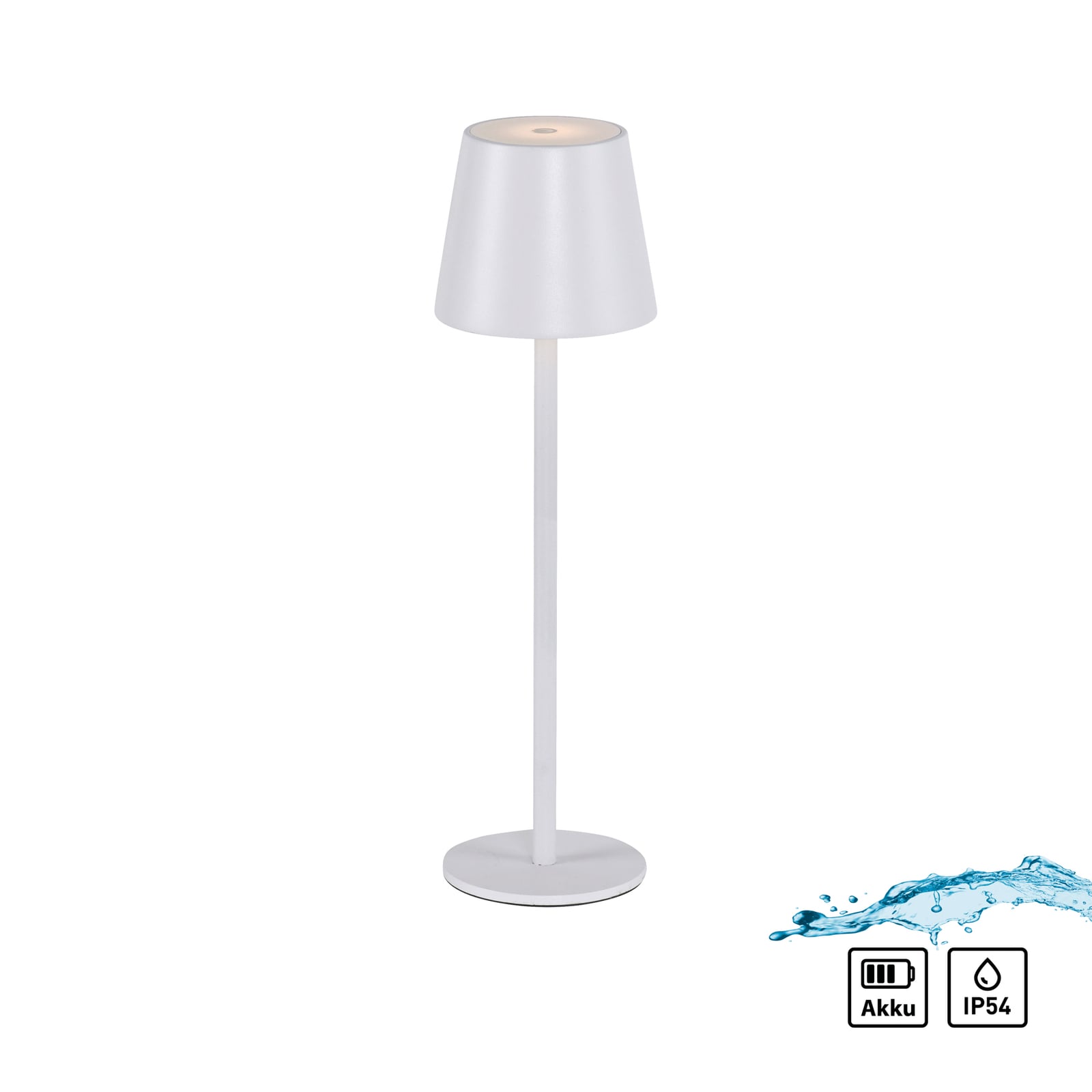 LED oppladbar bordlampe Euria hvit jern IP54 dimbar detalj
