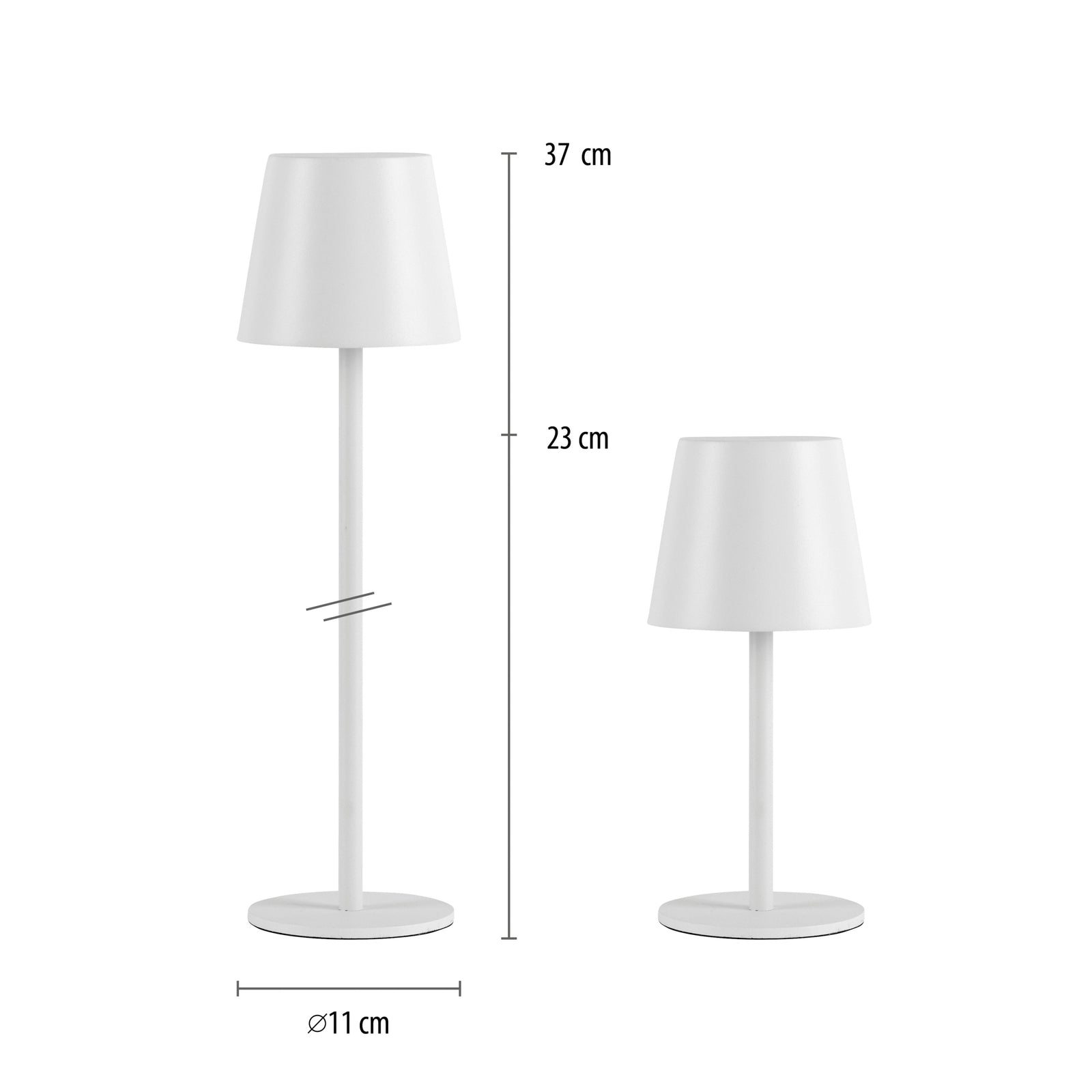 LED oppladbar bordlampe Euria hvit jern IP54 dimbar montert