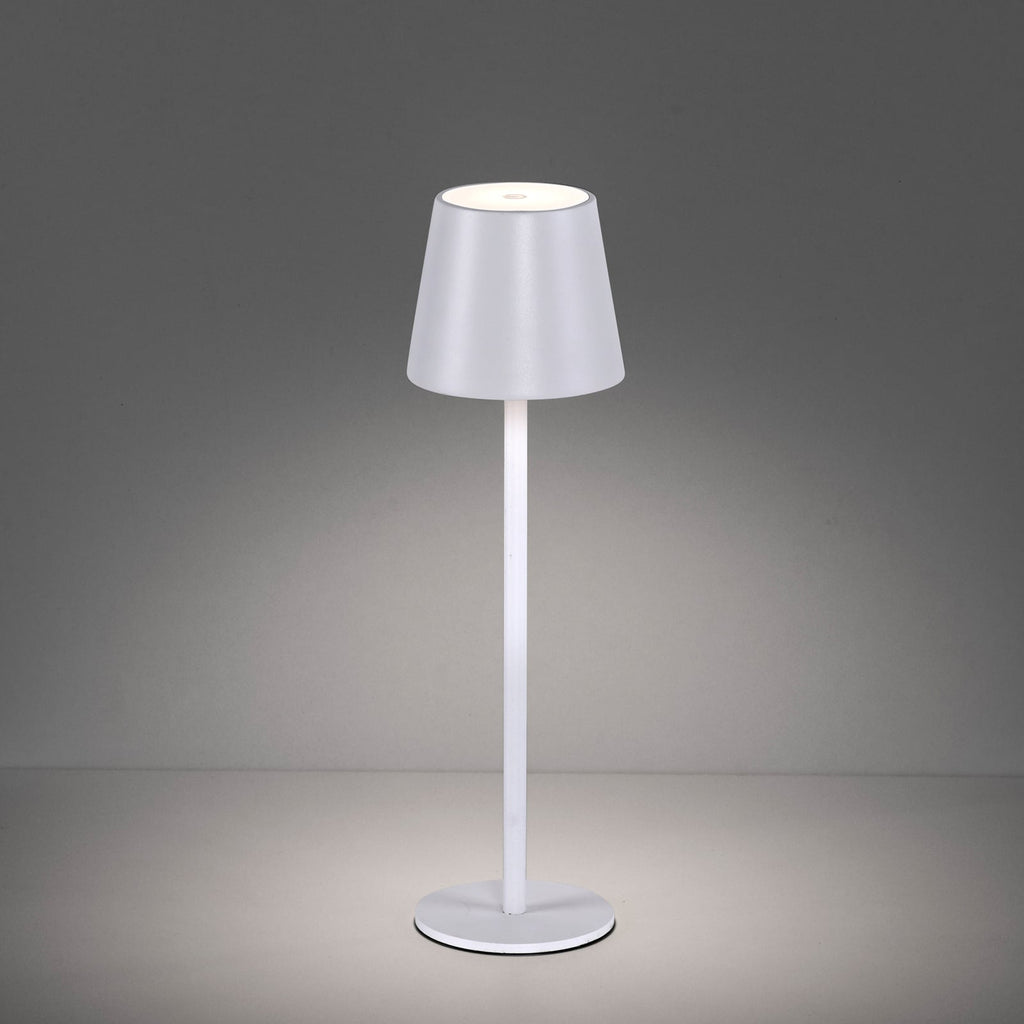 LED oppladbar bordlampe Euria hvit jern IP54 dimbar nærbilde