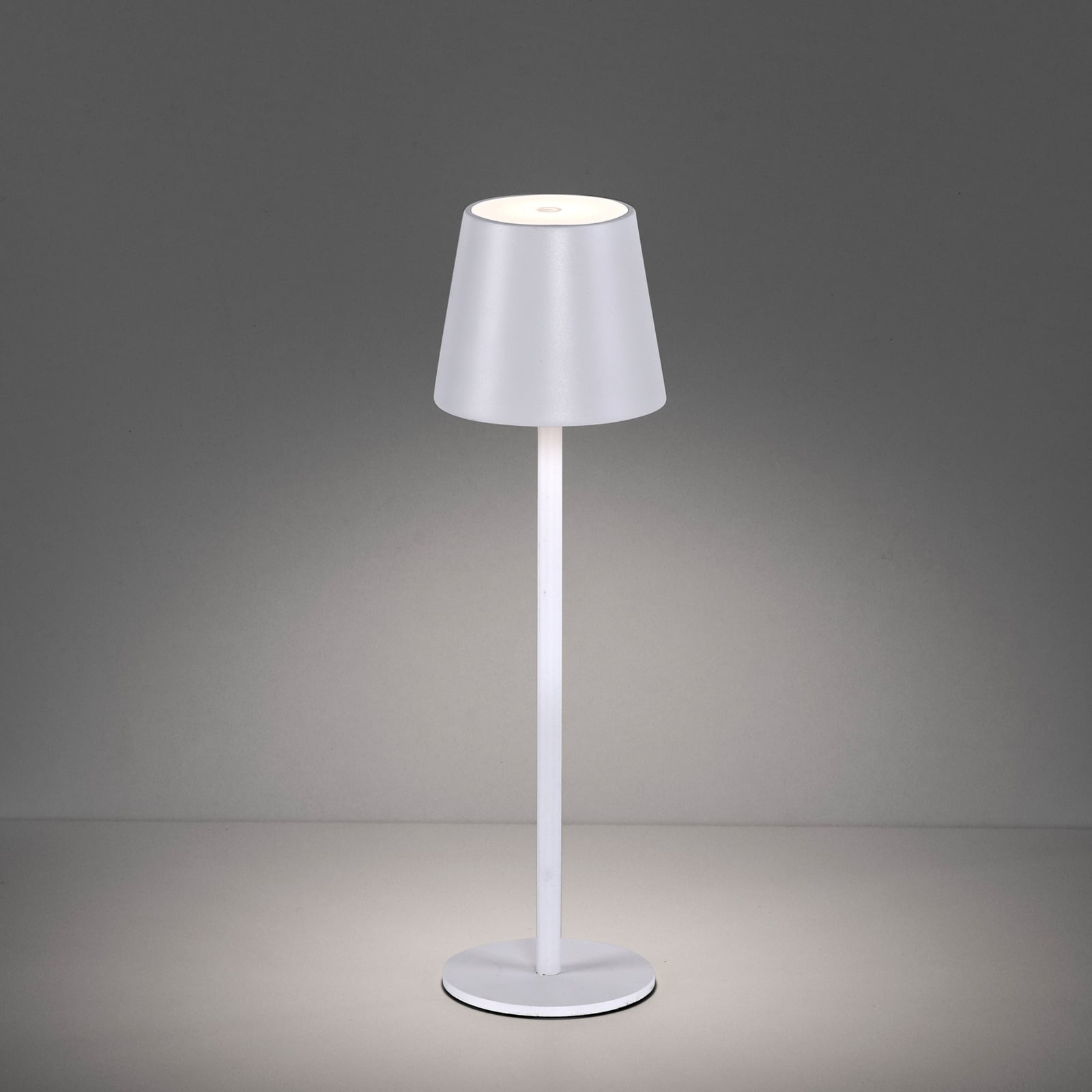 LED oppladbar bordlampe Euria hvit jern IP54 dimbar nærbilde