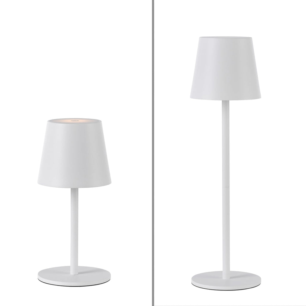 LED oppladbar bordlampe Euria hvit jern IP54 dimbar USB-ladekabel