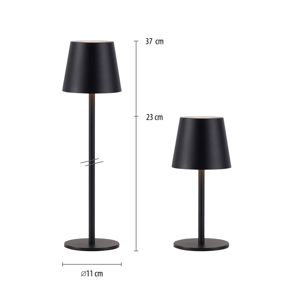 Nærbilde av lampeskjerm på LED oppladbar bordlampe Euria jern svart dimbar IP54