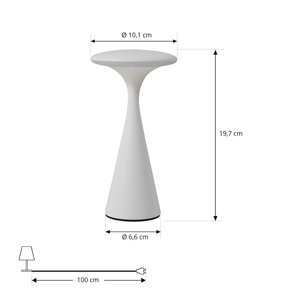 LED oppladbar bordlampe Evelen hvit IP54 CCT dimbar nærbilde