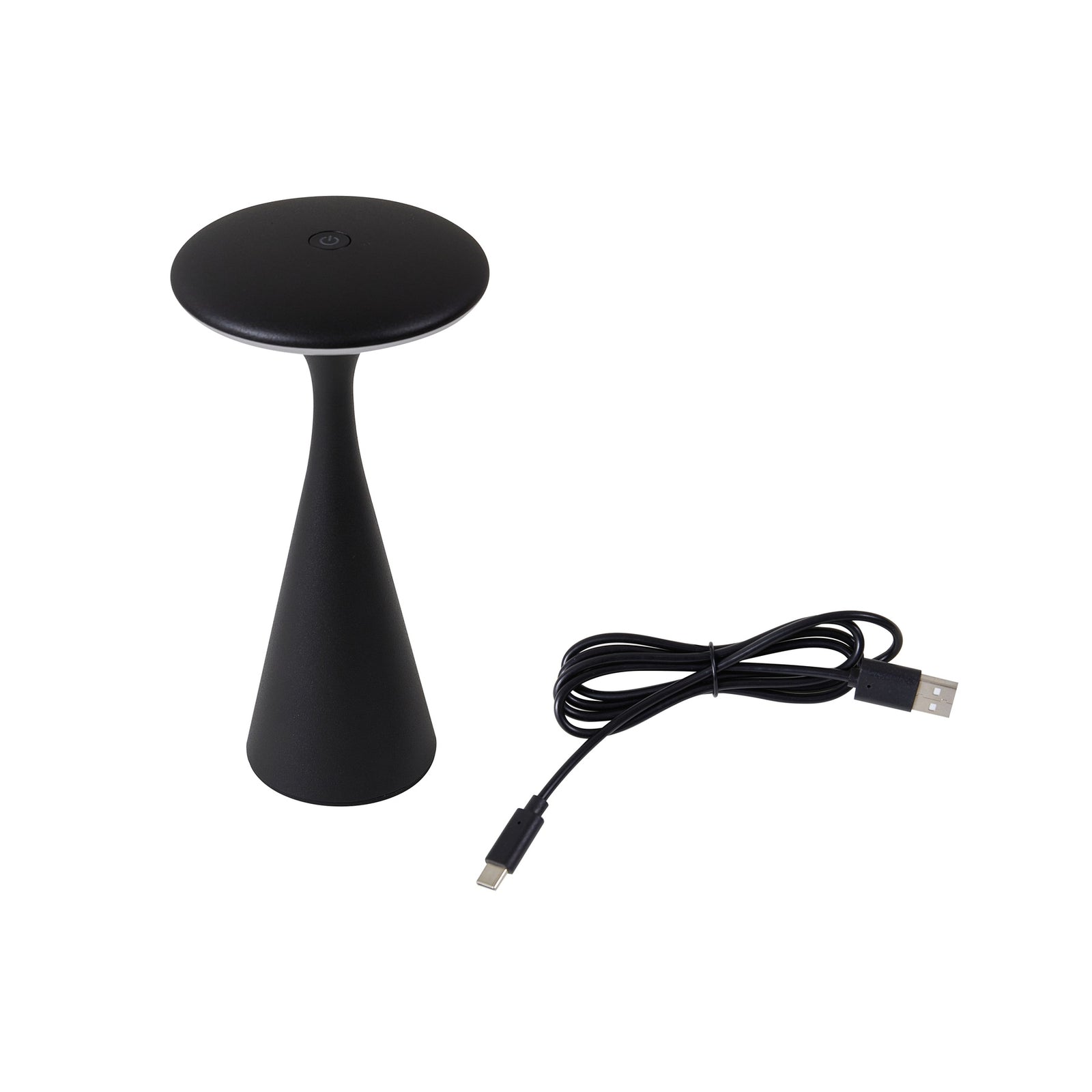 LED oppladbar bordlampe Evelen svart CCT dimbar IP54 pakket med USB-kabel