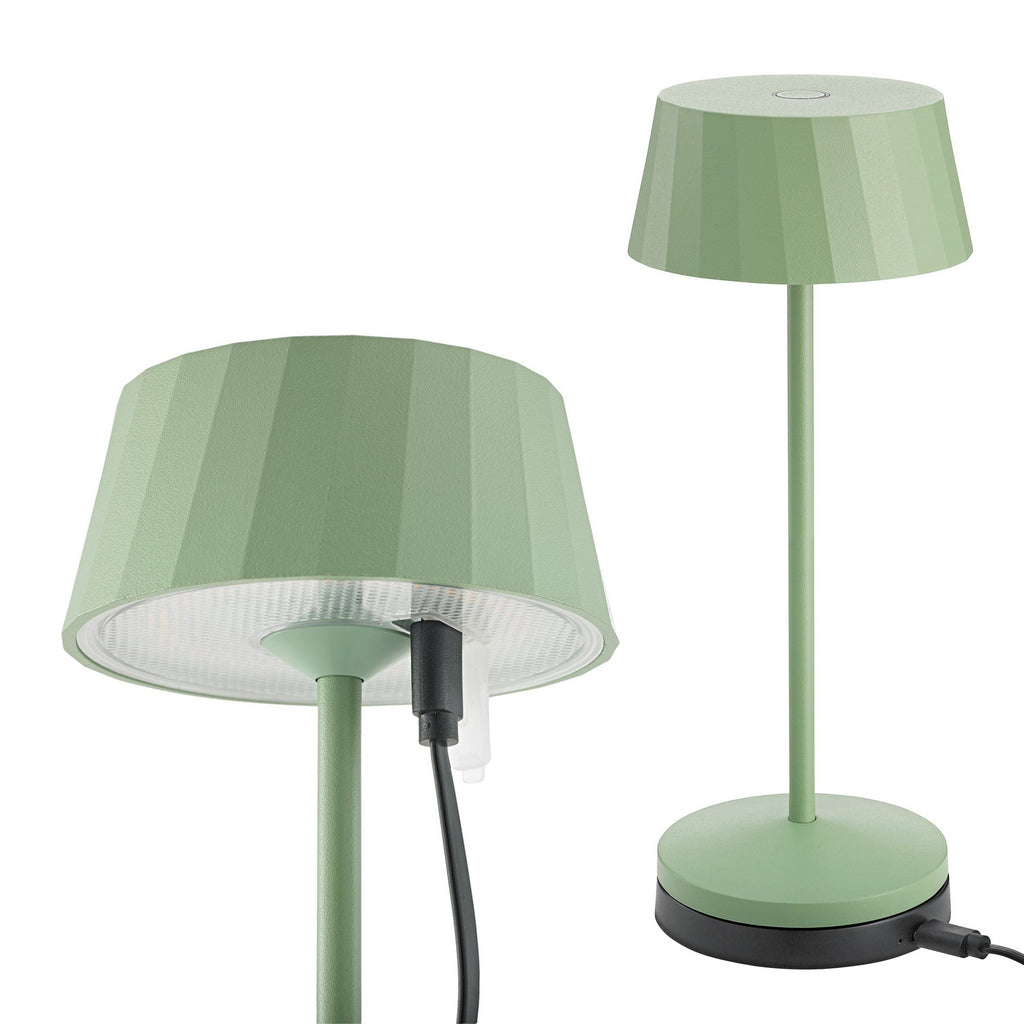 LED oppladbar bordlampe Facetta grønn aluminium i utendørsmiljø
