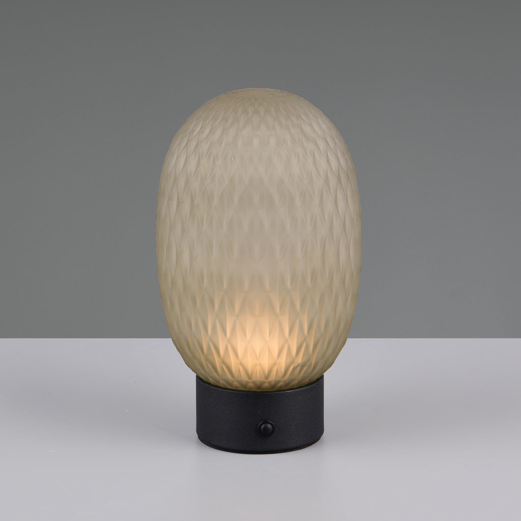 LED oppladbar bordlampe Facette grønt glass dimbar H20,5 cm nærbilde av touchbryter
