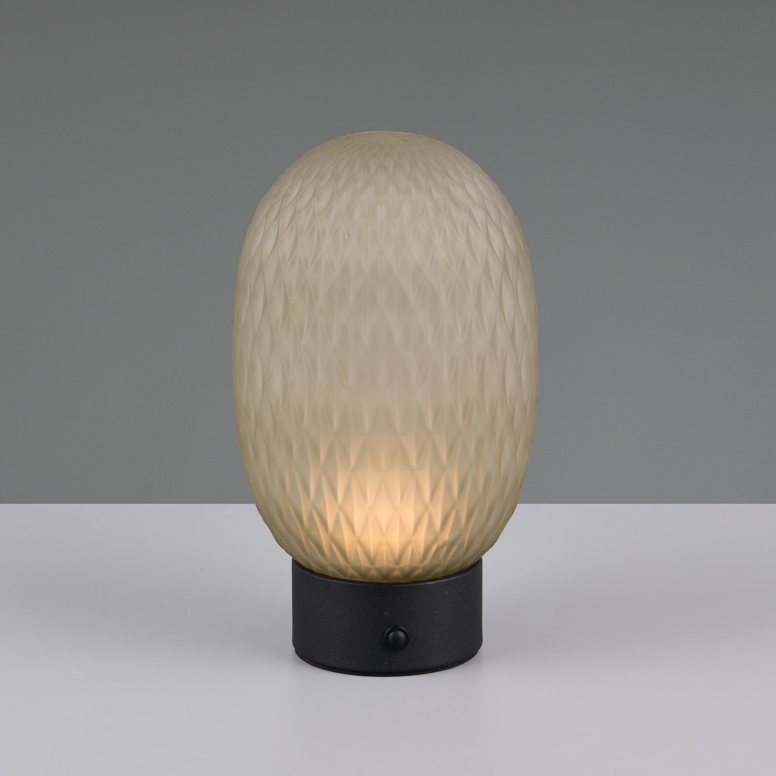 LED oppladbar bordlampe Facette grønt glass dimbar H20,5 cm nærbilde av touchbryter