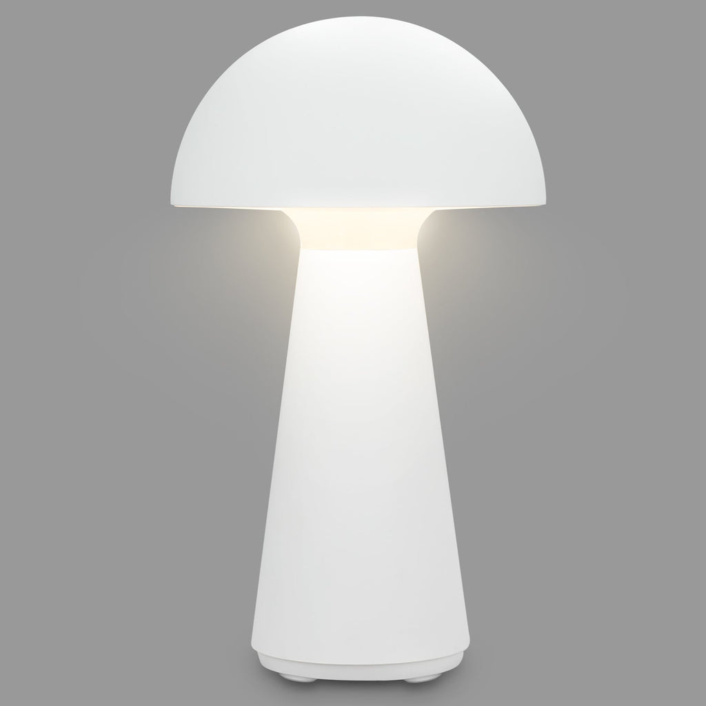 LED oppladbar bordlampe Fungo dimbar hvit Ø16 cm IP44 bakside