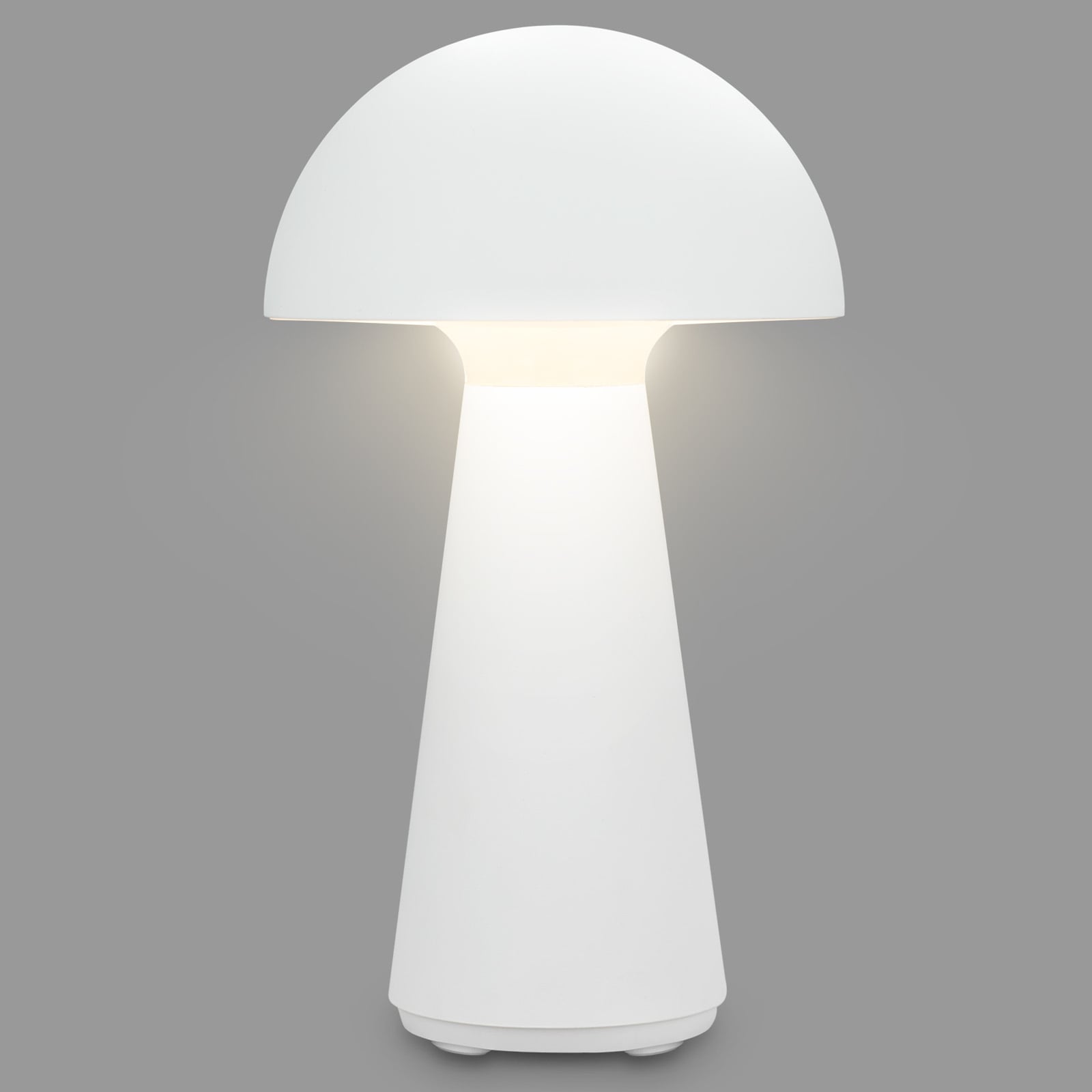 LED oppladbar bordlampe Fungo dimbar hvit Ø16 cm IP44 bakside