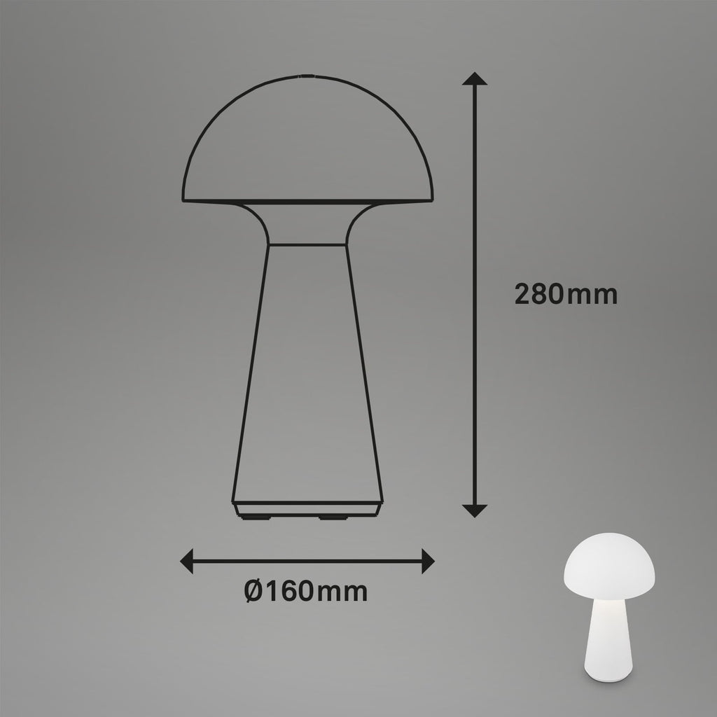 Detalj av LED oppladbar bordlampe Fungo dimbar hvit Ø16 cm IP44