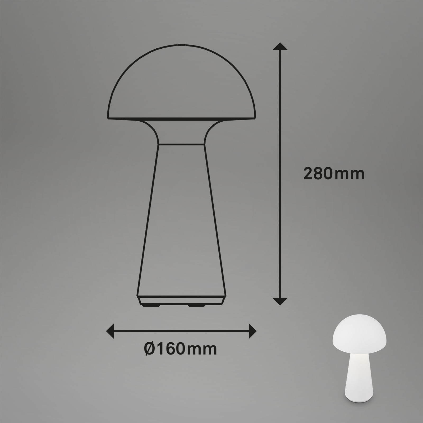 Detalj av LED oppladbar bordlampe Fungo dimbar hvit Ø16 cm IP44