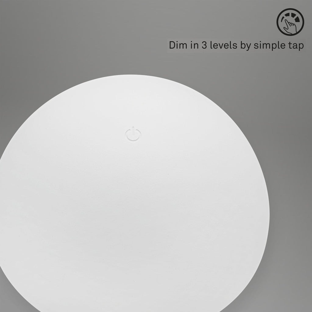 LED oppladbar bordlampe Fungo dimbar hvit Ø16 cm IP44 med USB-C ladekabel