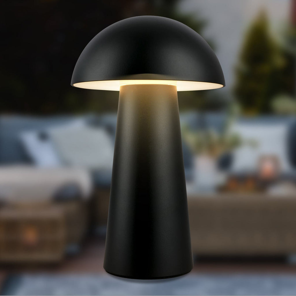 LED oppladbar bordlampe Fungo Mini svart touch IP44 bakside