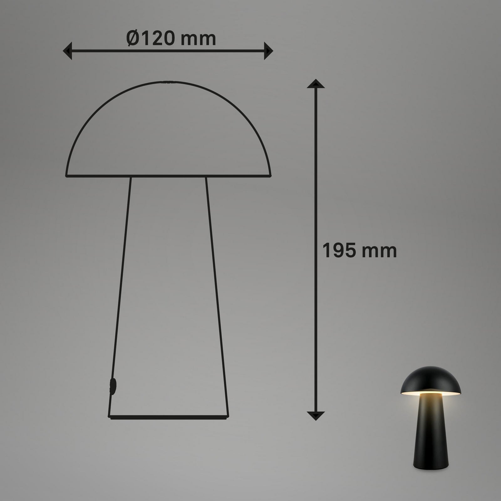 Detalj av LED oppladbar bordlampe Fungo Mini svart touch IP44
