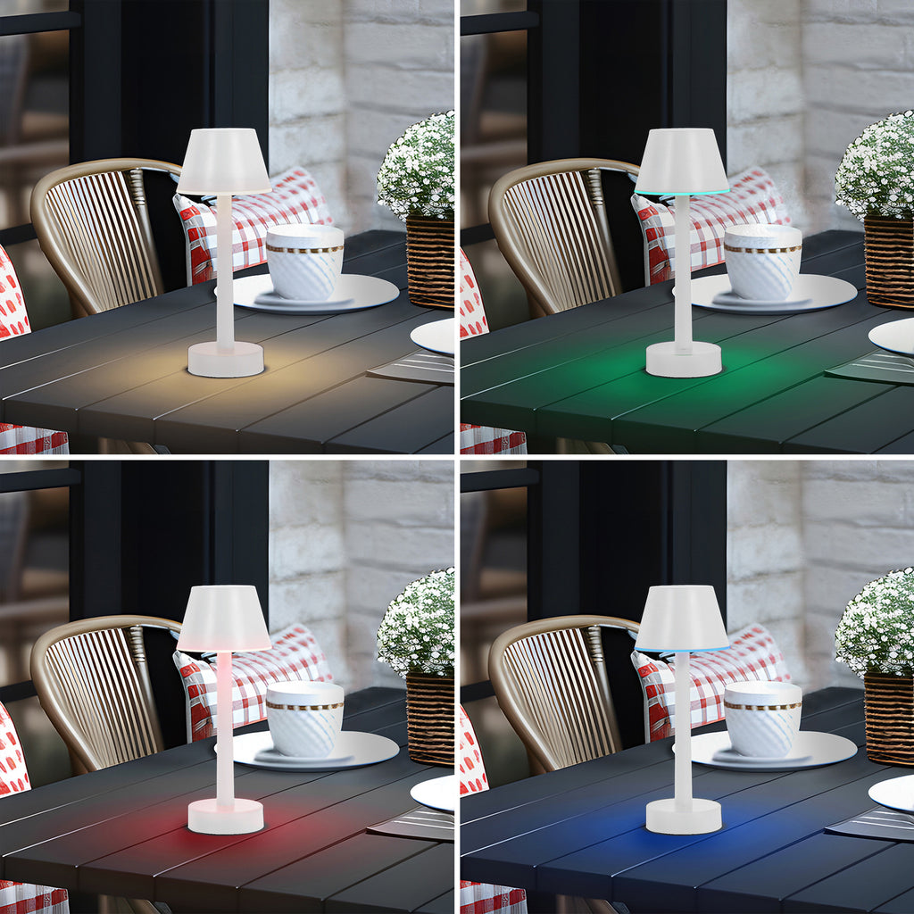 LED oppladbar bordlampe Gaja hvit RGBW dimbar IP44 sideprofil