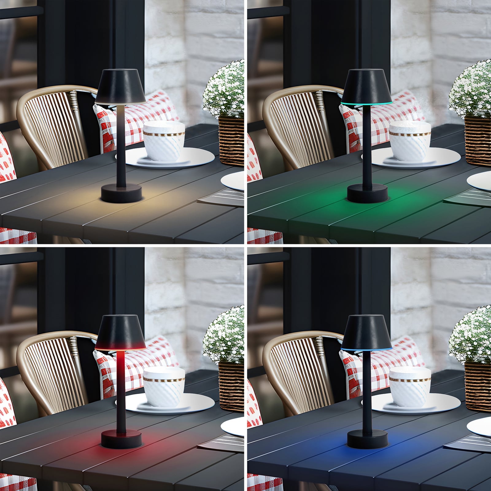 LED oppladbar bordlampe Gaja svart RGBW dimbar IP44 fra siden