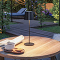 LED oppladbar bordlampe Gilo dimbar svart plast IP44 35 cm forfra