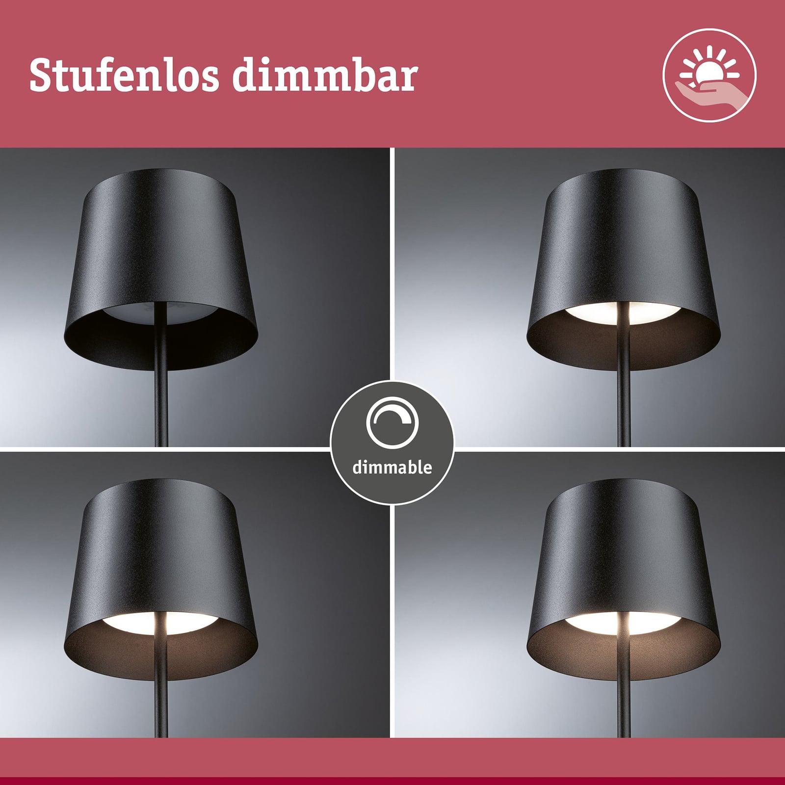 LED oppladbar bordlampe Gilo dimbar svart plast IP44 35 cm med matt overflate