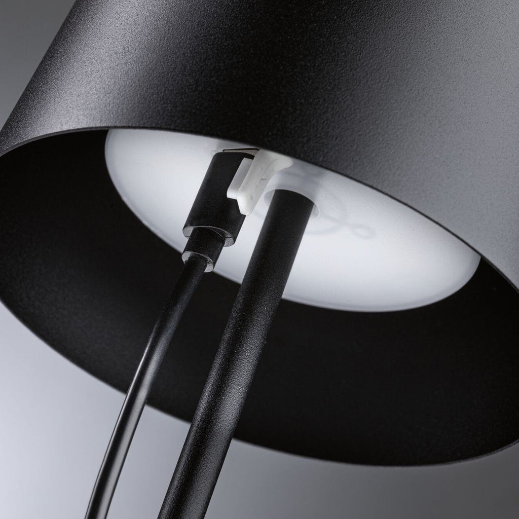 LED oppladbar bordlampe Gilo dimbar svart plast IP44 35 cm med USB-C ladekabel