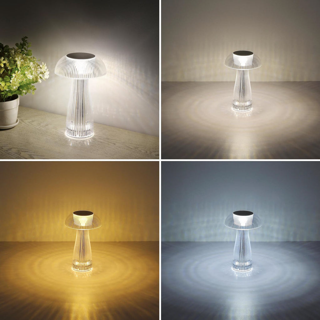 LED oppladbar bordlampe Gixi sølvfarget montert på bord