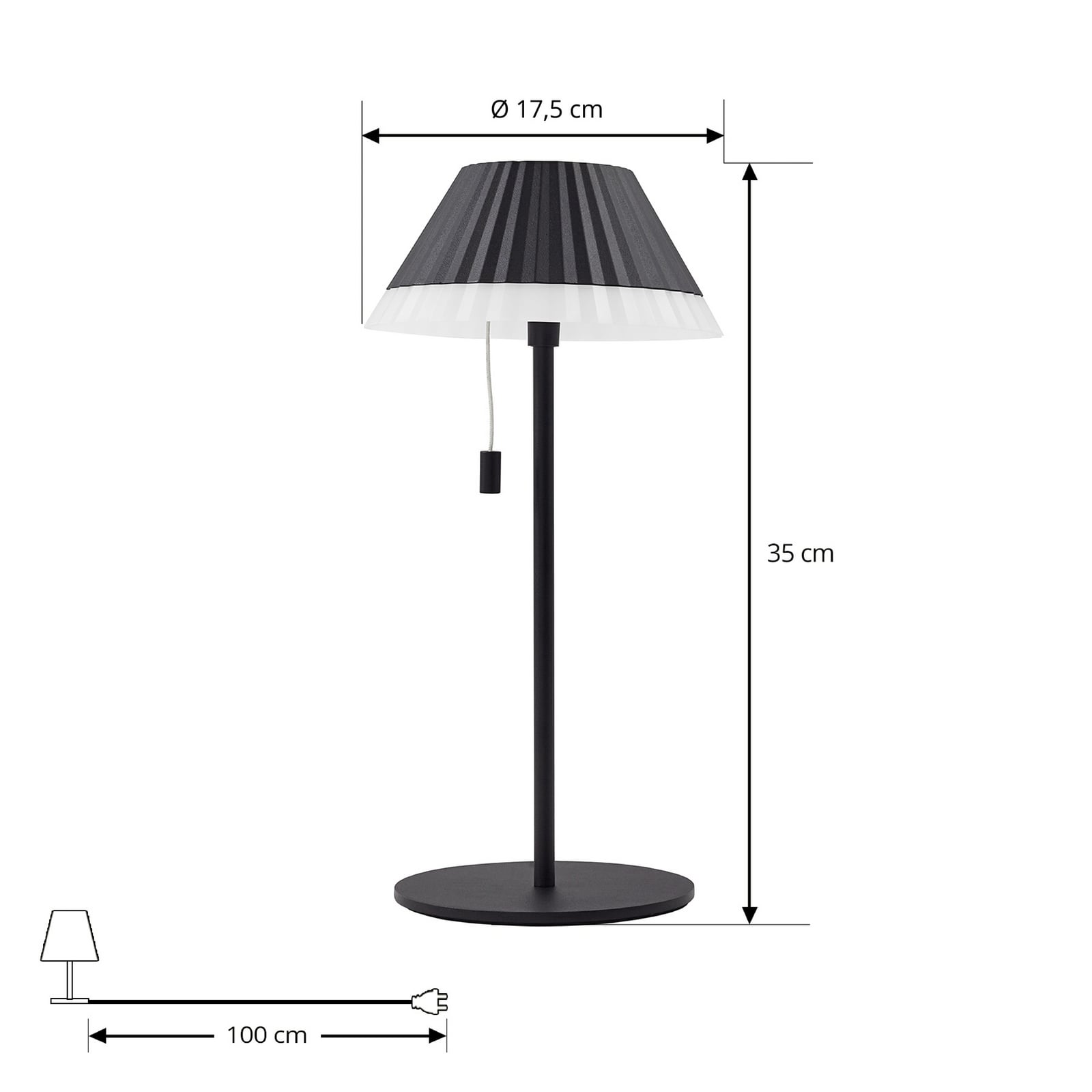 LED oppladbar bordlampe Ilvi aluminium CCT IP54 nærbilde av trekkswitch