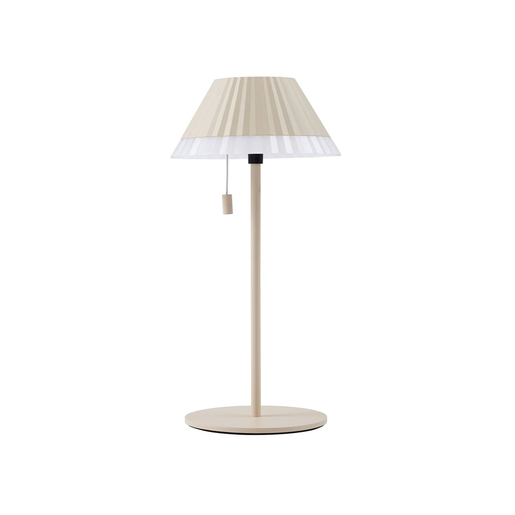 LED oppladbar bordlampe Ilvi beige aluminium montert i stue